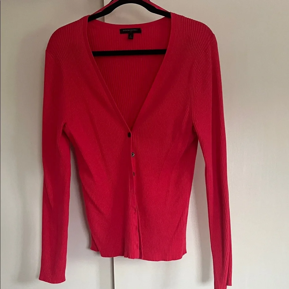 EUC | L | Banana Republic Pink Ribbed Cardigan - Picture 1 of 5